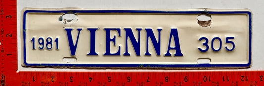 1981 Vienna, Virginia #305 License Plate