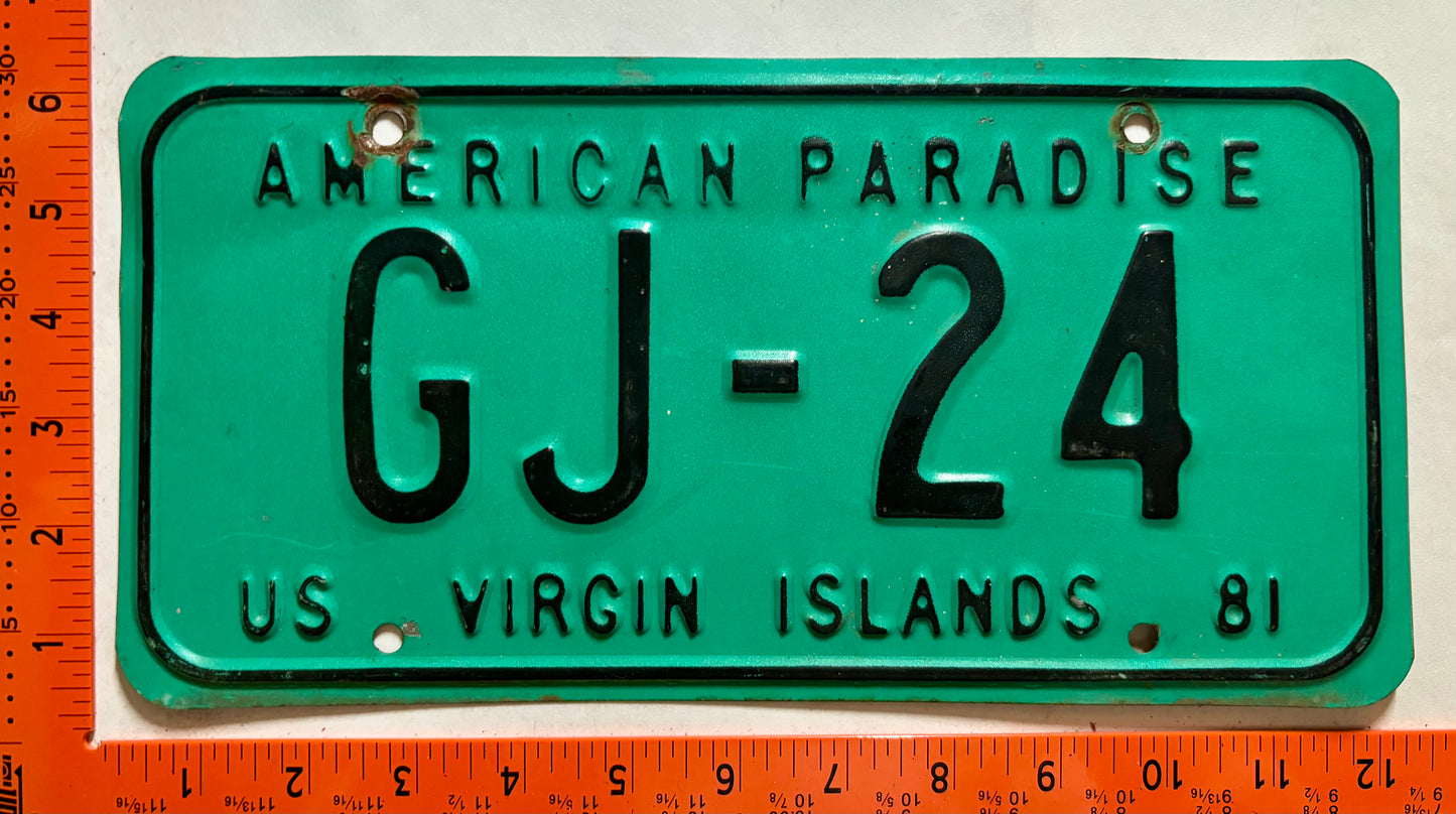 1981 Virgin Islands #GJ-24 Government License Plate