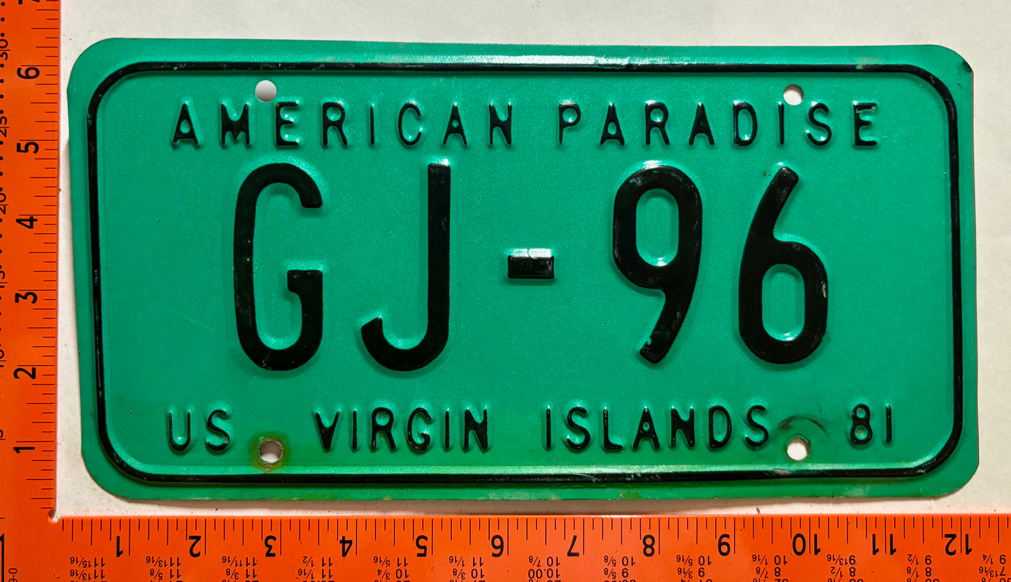 1981 Virgin Islands #GJ-96 Government License Plate