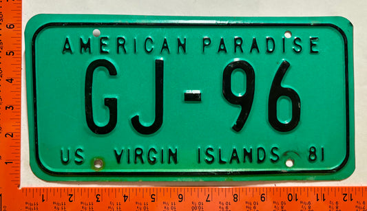 1981 Virgin Islands #GJ-96 Government License Plate