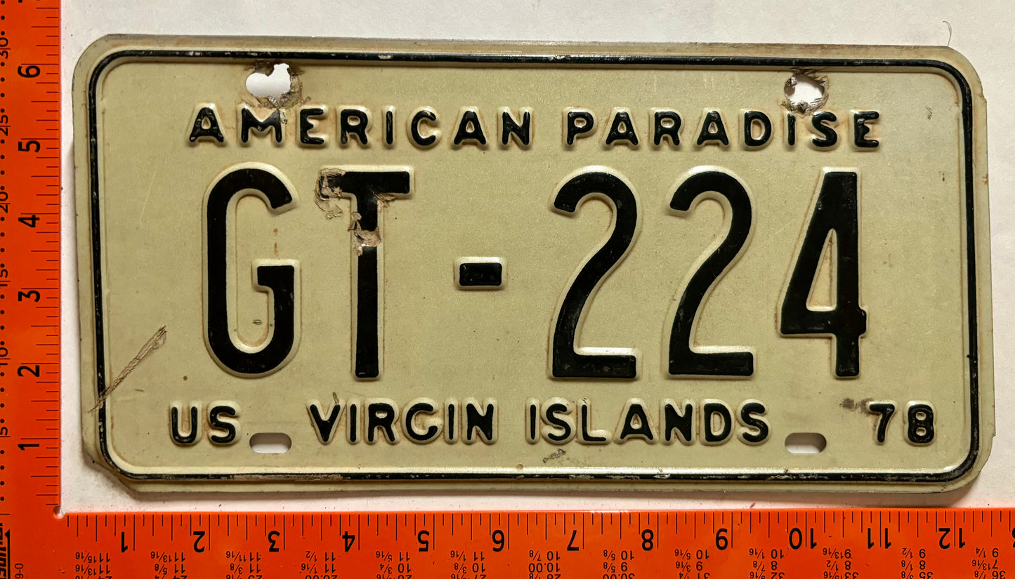 1978 Virgin Islands #GT-224 Government License Plate