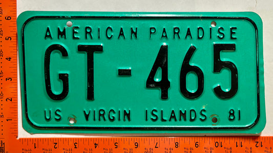 1981 Virgin Islands #GT-465 Government License Plate