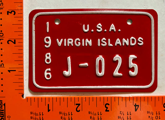 1986 Virgin Islands #J-025 Bicycle License Plate
