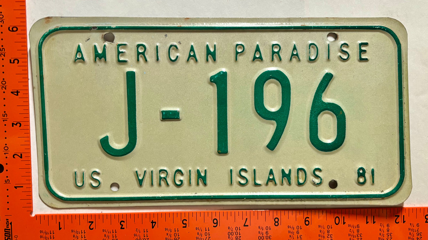 1981 Virgin Islands #J-196 Passenger License Plate