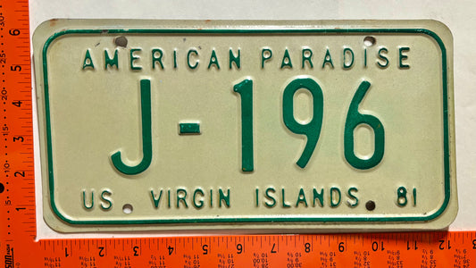 1981 Virgin Islands #J-196 Passenger License Plate