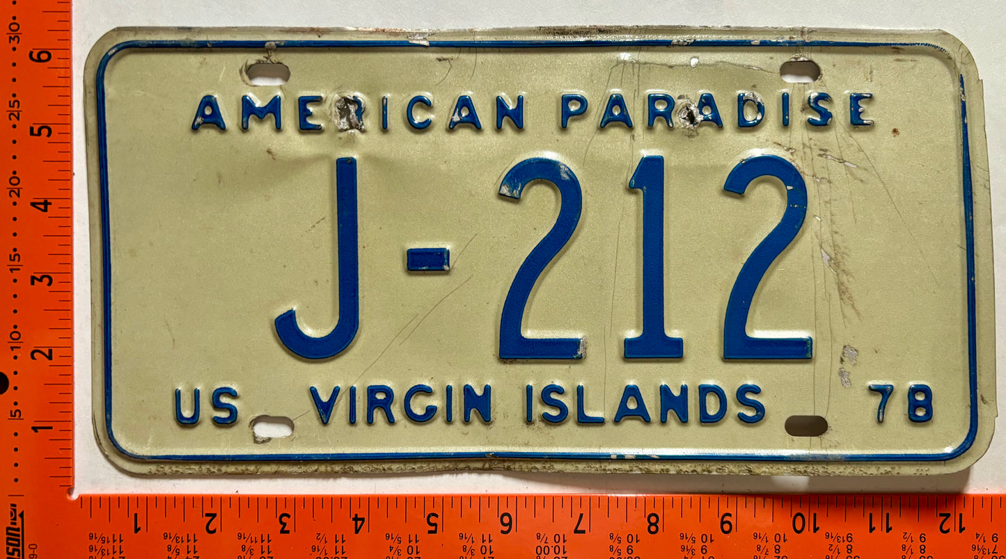 1978 Virgin Islands #J-212 Passenger License Plate
