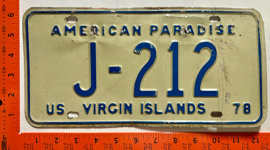 1978 Virgin Islands #J-212 Passenger License Plate