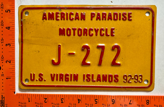 1992/1993 Virgin Islands #J-272 Motorcycle License Plate