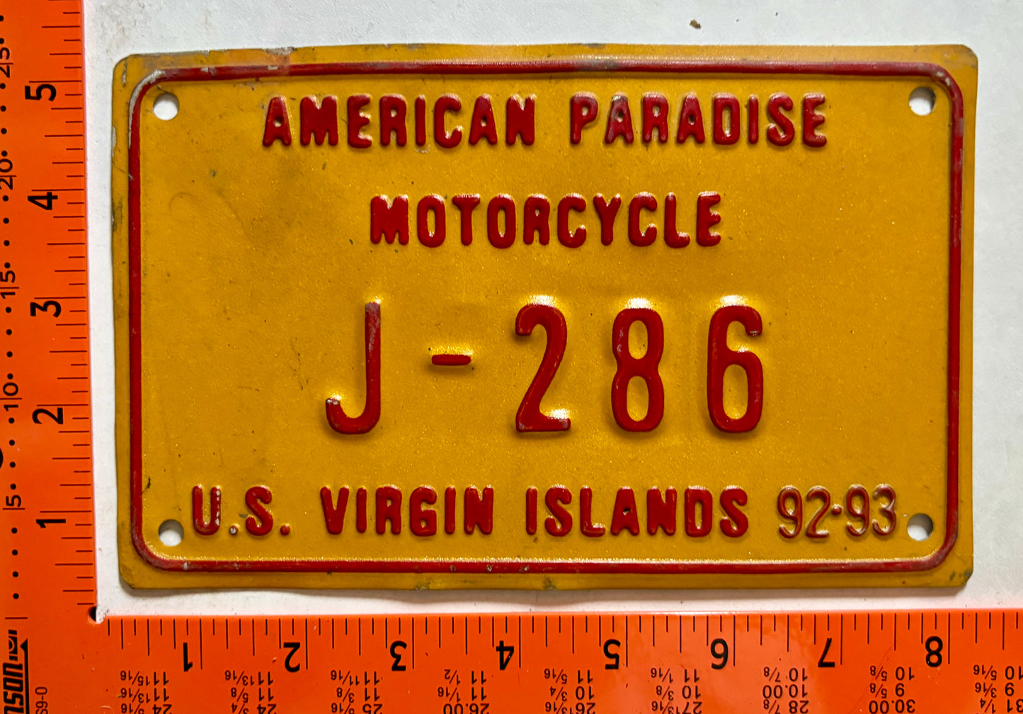 1992/1993 Virgin Islands #J-286 Motorcycle License Plate