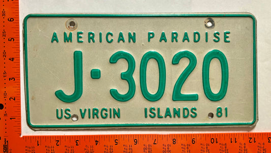 1981 Virgin Islands #J-3020 Passenger License Plate