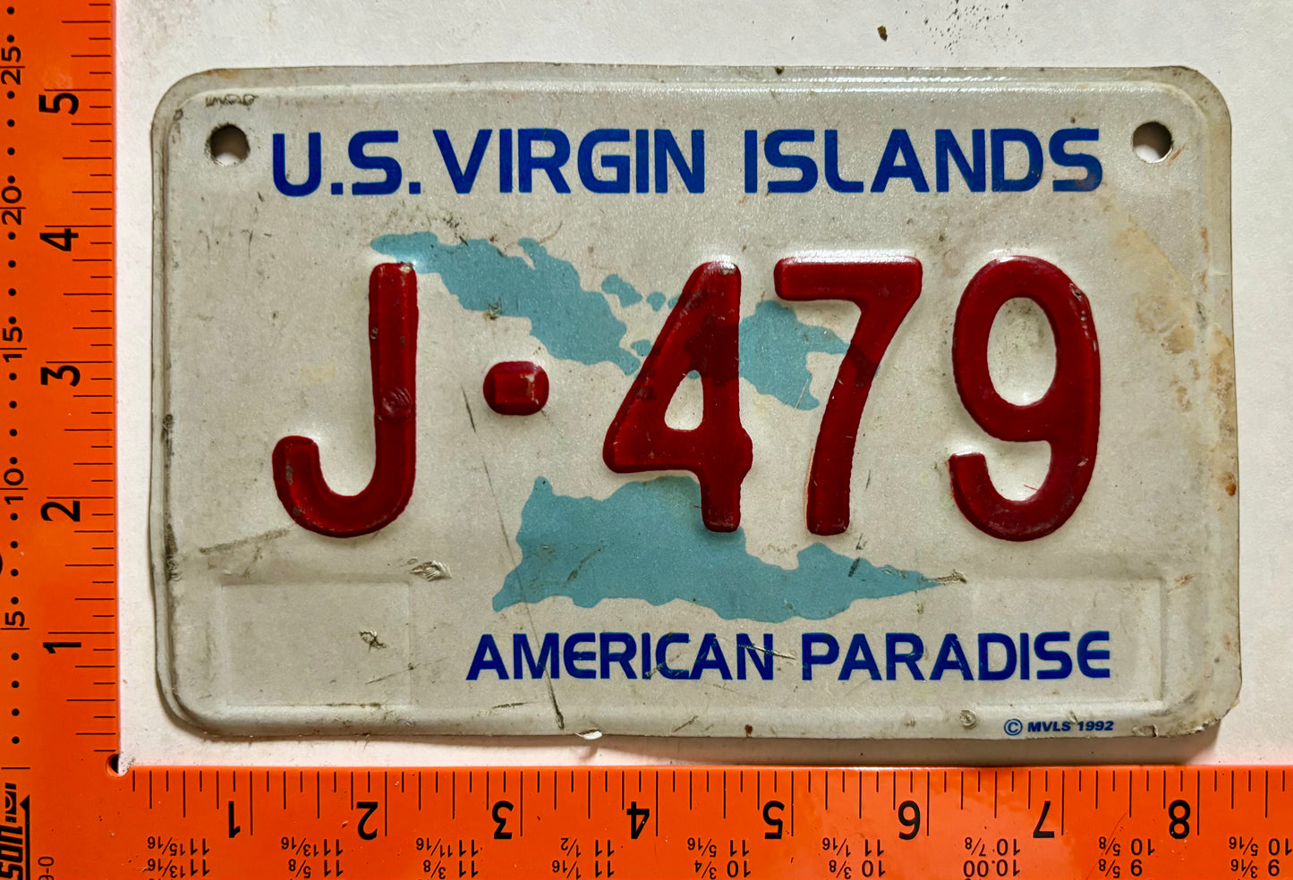 1994 base Virgin Islands #J-479 Motorcycle License Plate