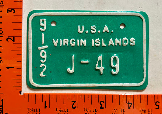 1991/1992 Virgin Islands #J-49 Bicycle License Plate
