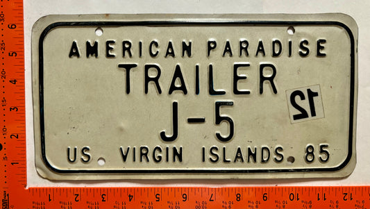 1985 Virgin Islands #J-5 Trailer License Plate
