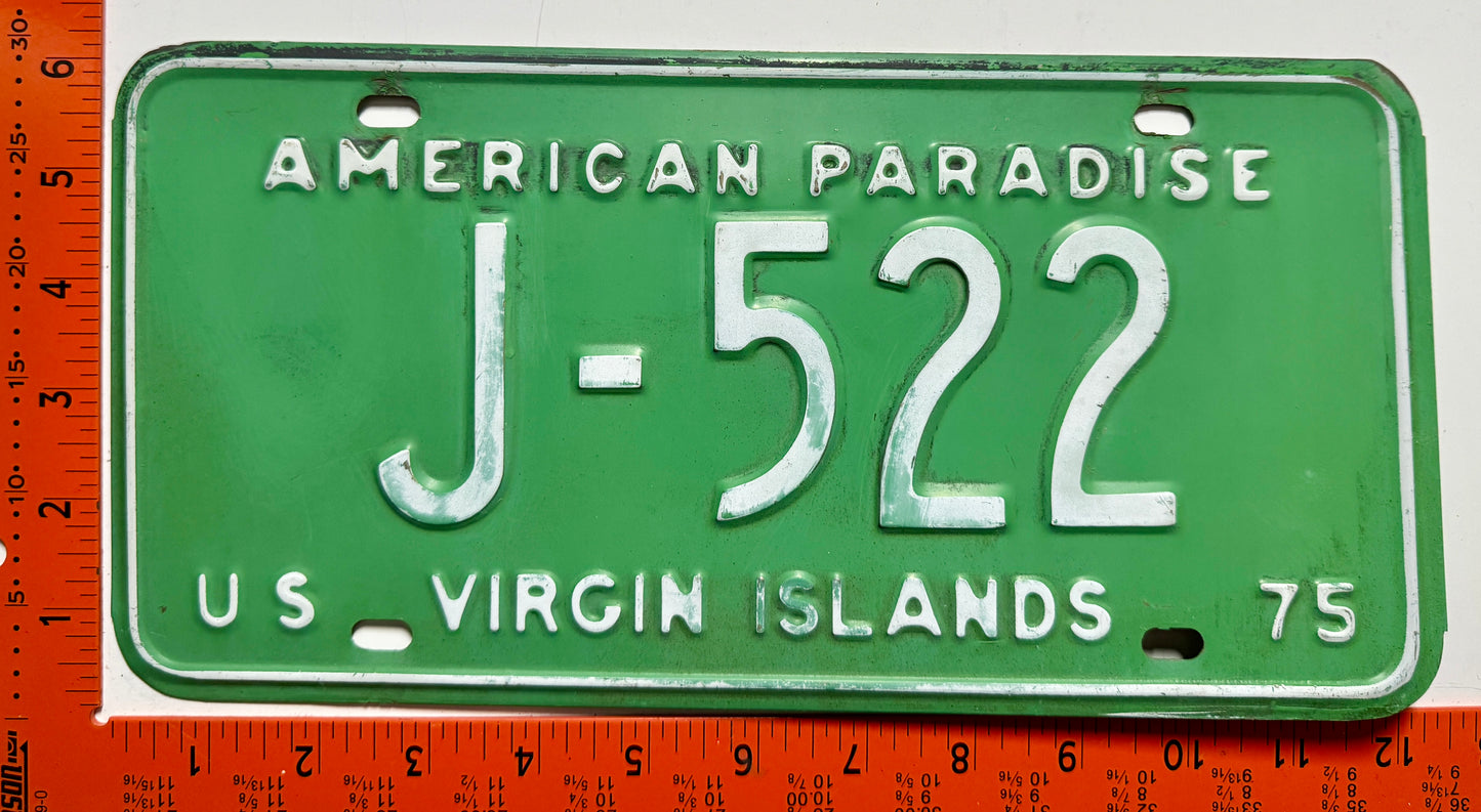 1975 Virgin Islands #J-522 Passenger License Plate