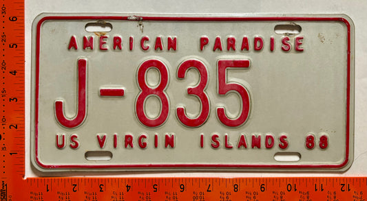 1988 Virgin Islands #J-835 Passenger License Plate