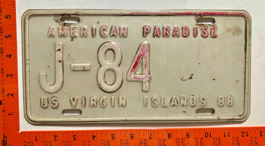 1988 Virgin Islands #J-84 Passenger License Plate