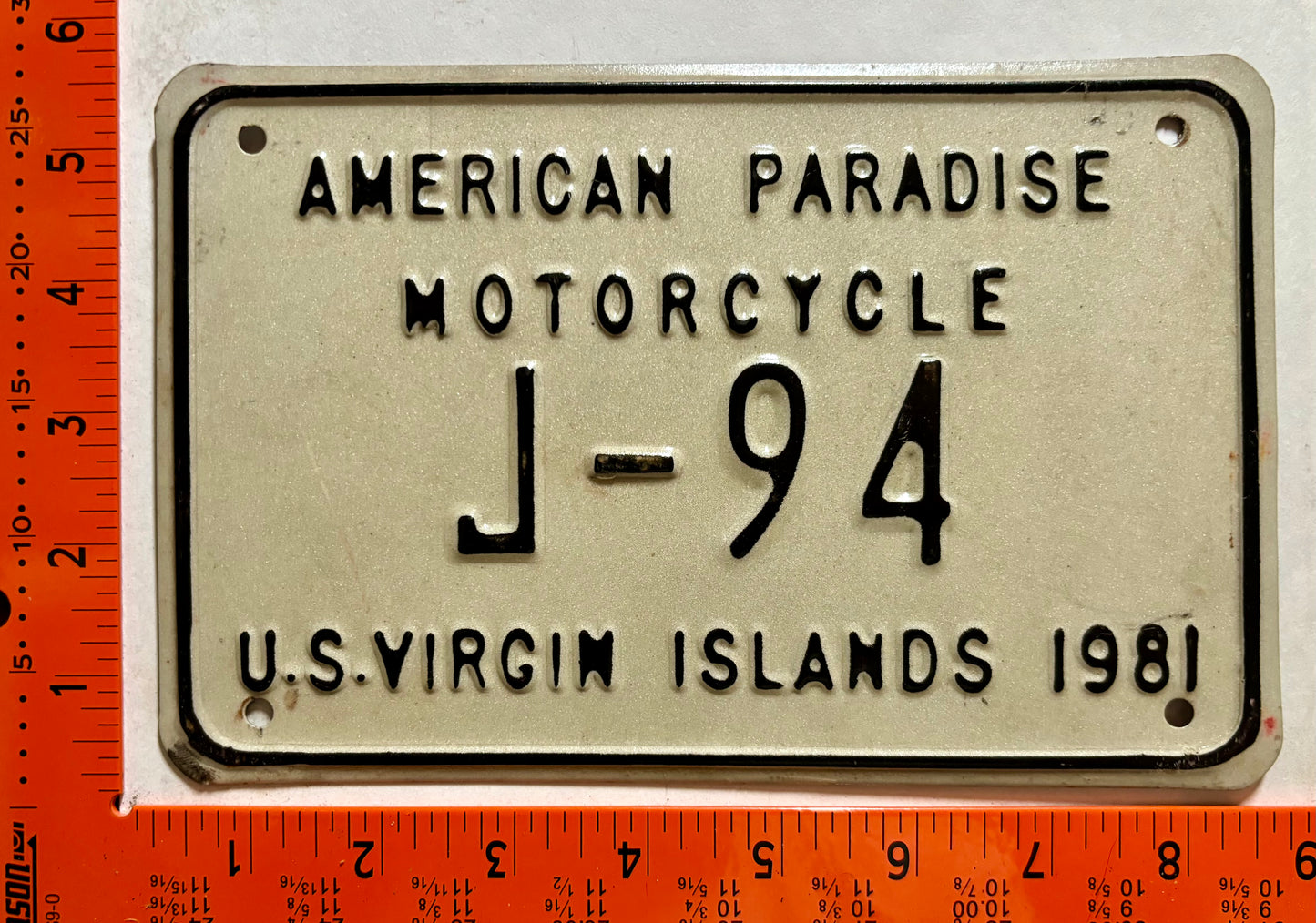 1981 Virgin Islands #J-94 Motorcycle License Plate