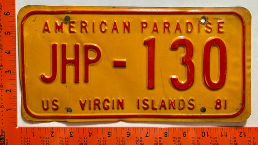 1981 Virgin Islands #JHP-130 Truck License Plate