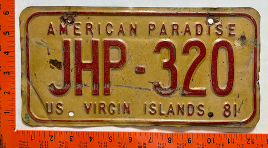 1981 Virgin Islands #JHP-320 Truck License Plate