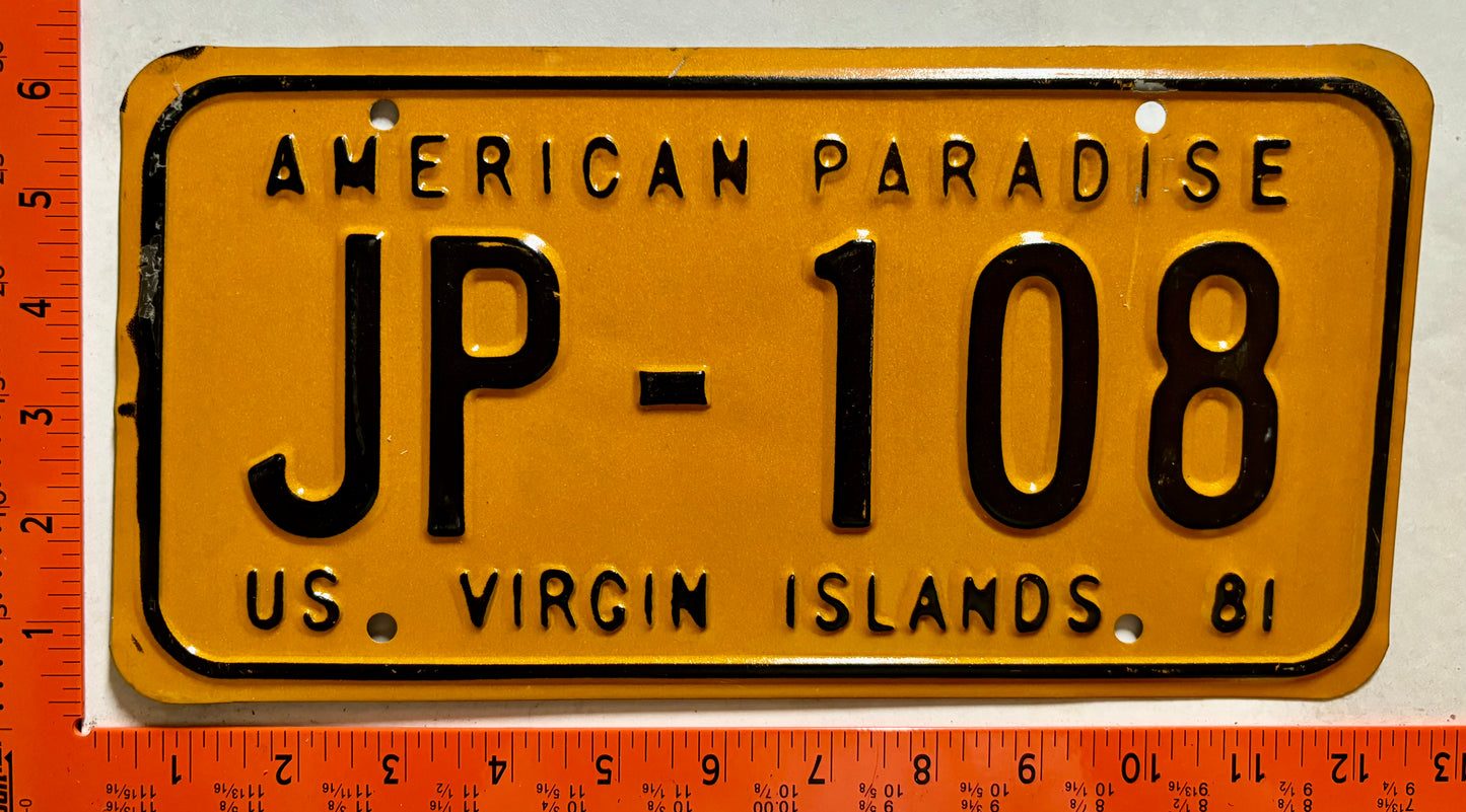 1981 Virgin Islands #JP-108 Taxi License Plate