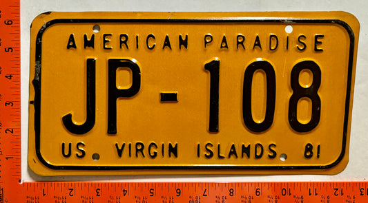 1981 Virgin Islands #JP-108 Taxi License Plate