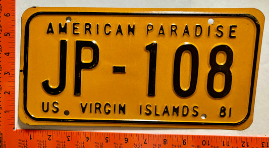 1981 Virgin Islands #JP-108 Taxi License Plate