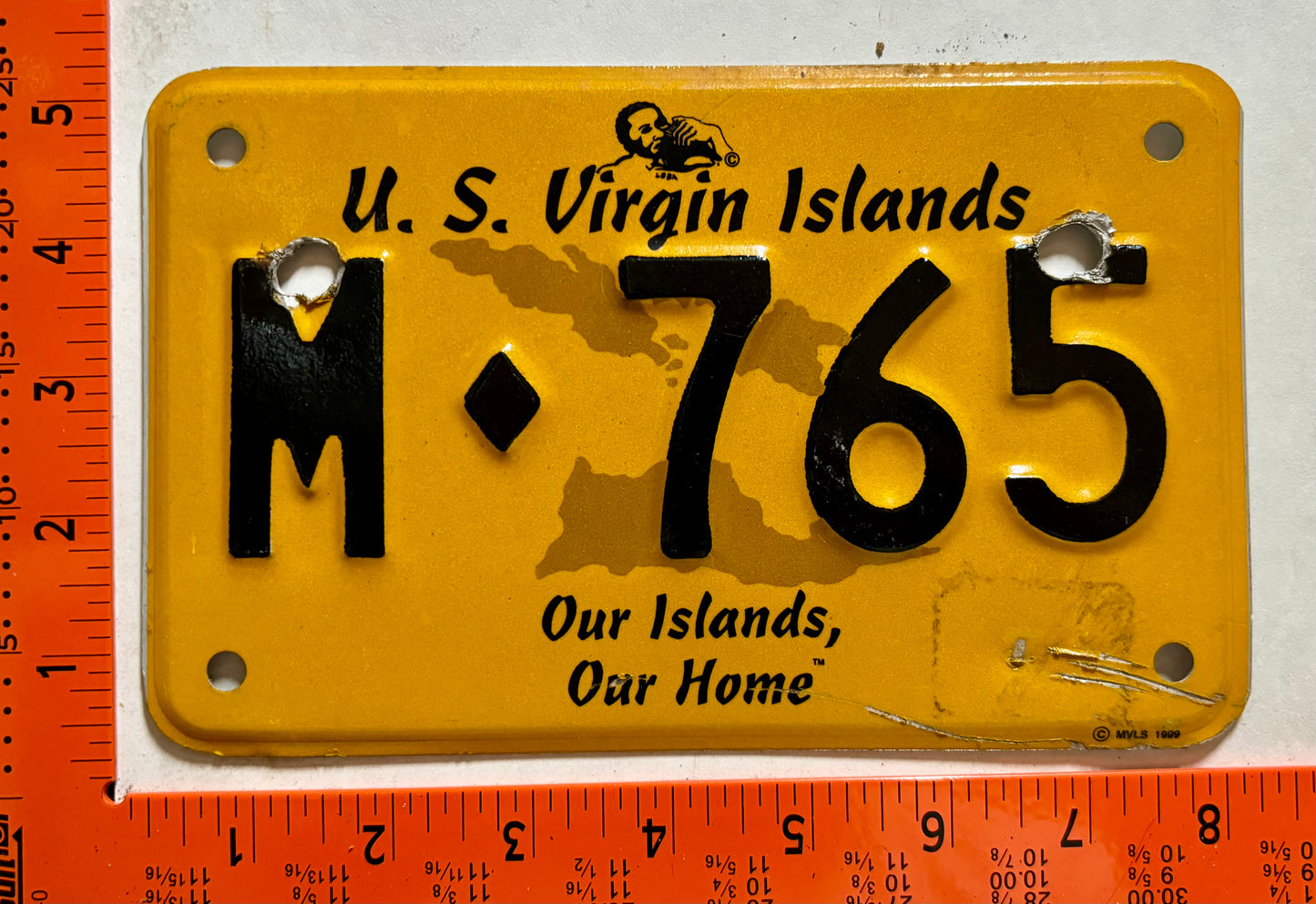 1999 base Virgin Islands #M-765 Motorcycle License Plate