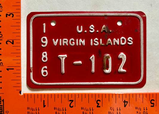 1986 Virgin Islands #T-102 Bicycle License Plate