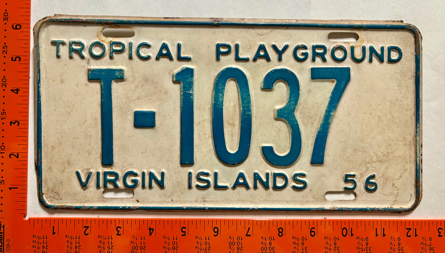 1956 Virgin Islands #T-1037 Passenger License Plate