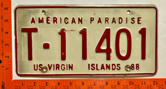 1988 Virgin Islands #T-11401 Passenger License Plate