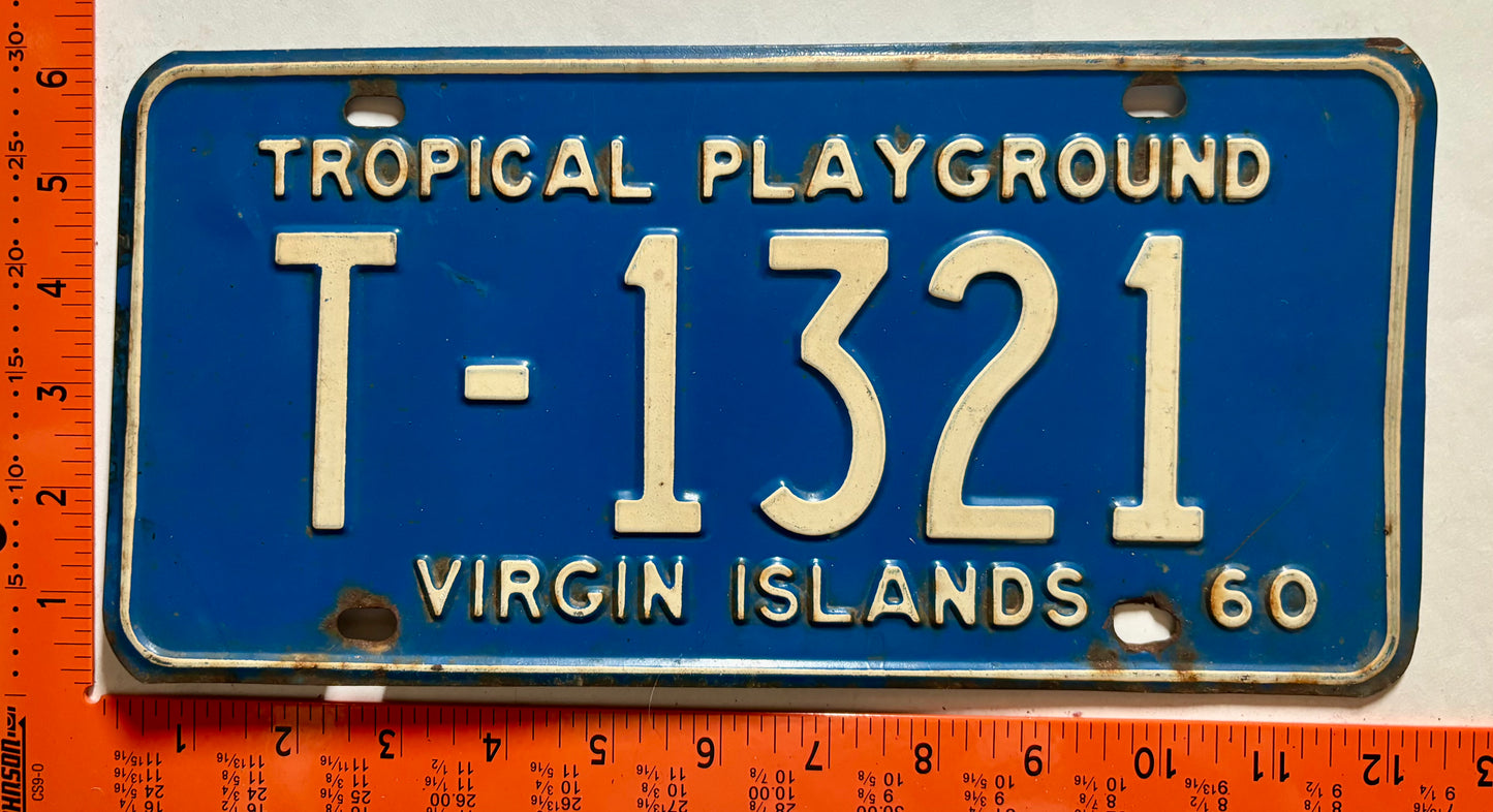 1960 Virgin Islands #T-1321 Passenger License Plate