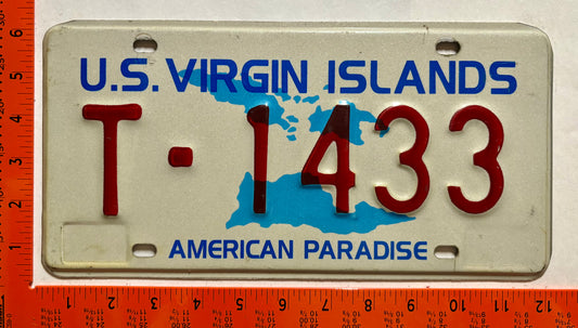 1993 base Virgin Islands #T-1433 Passenger License Plate