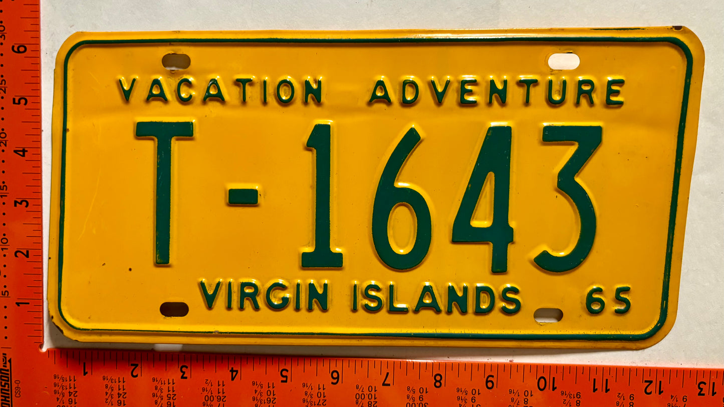 1965 Virgin Islands #T-1643 Passenger License Plate