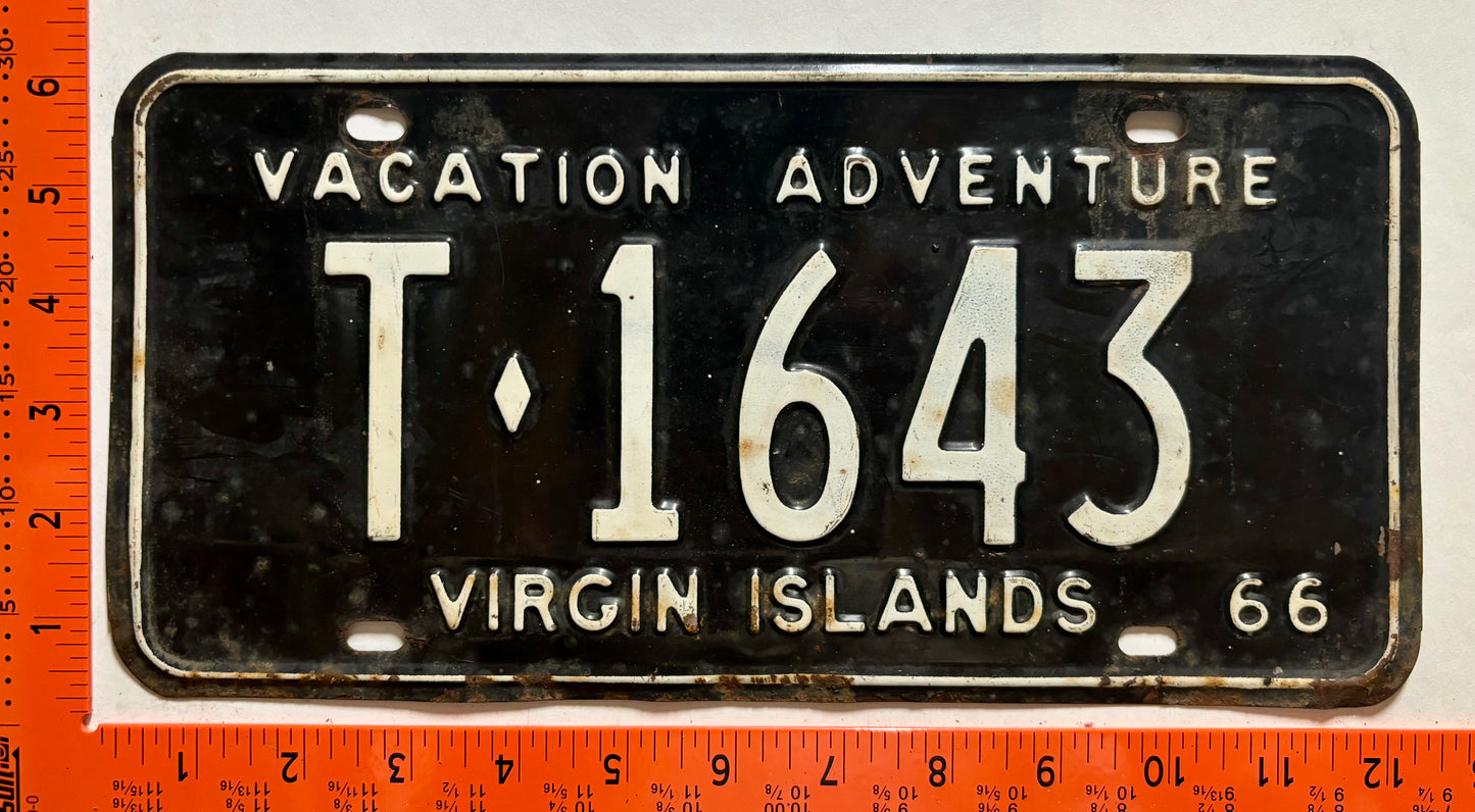 1966 Virgin Islands #T-1643 Passenger License Plate