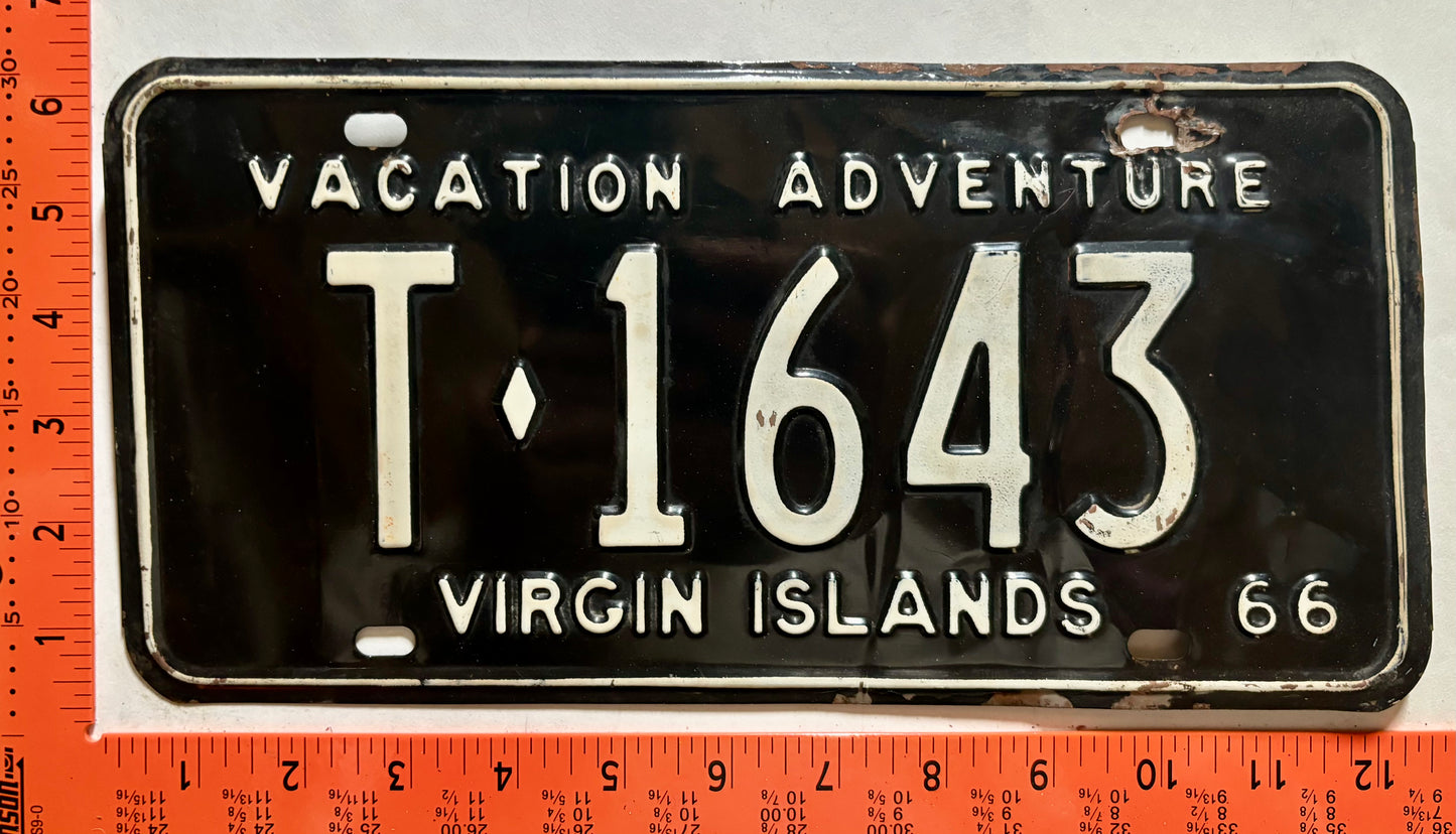 1966 Virgin Islands #T-1643 Passenger License Plate