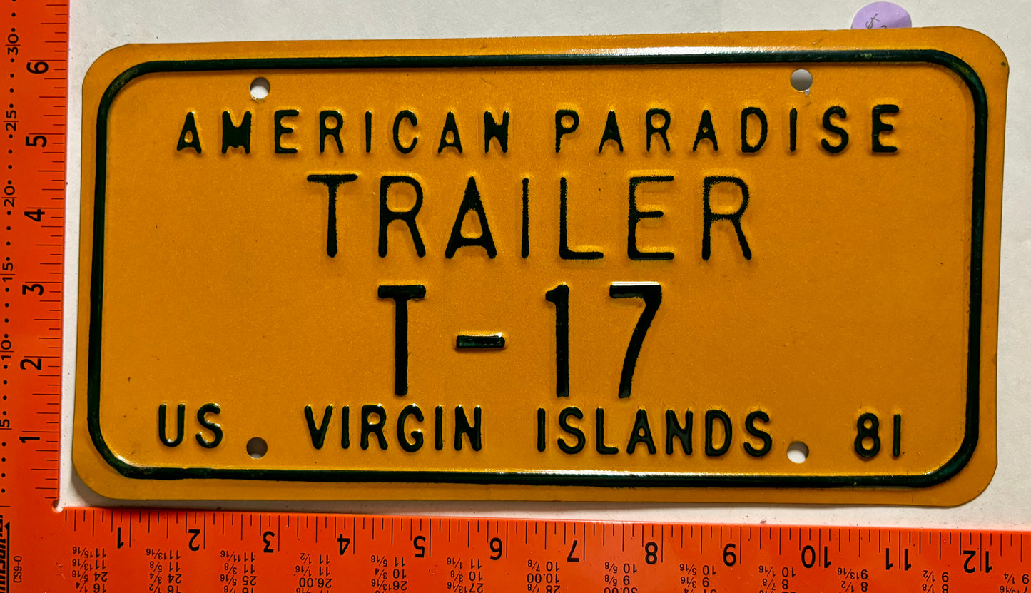 1981 Virgin Islands #T-17 Trailer License Plate