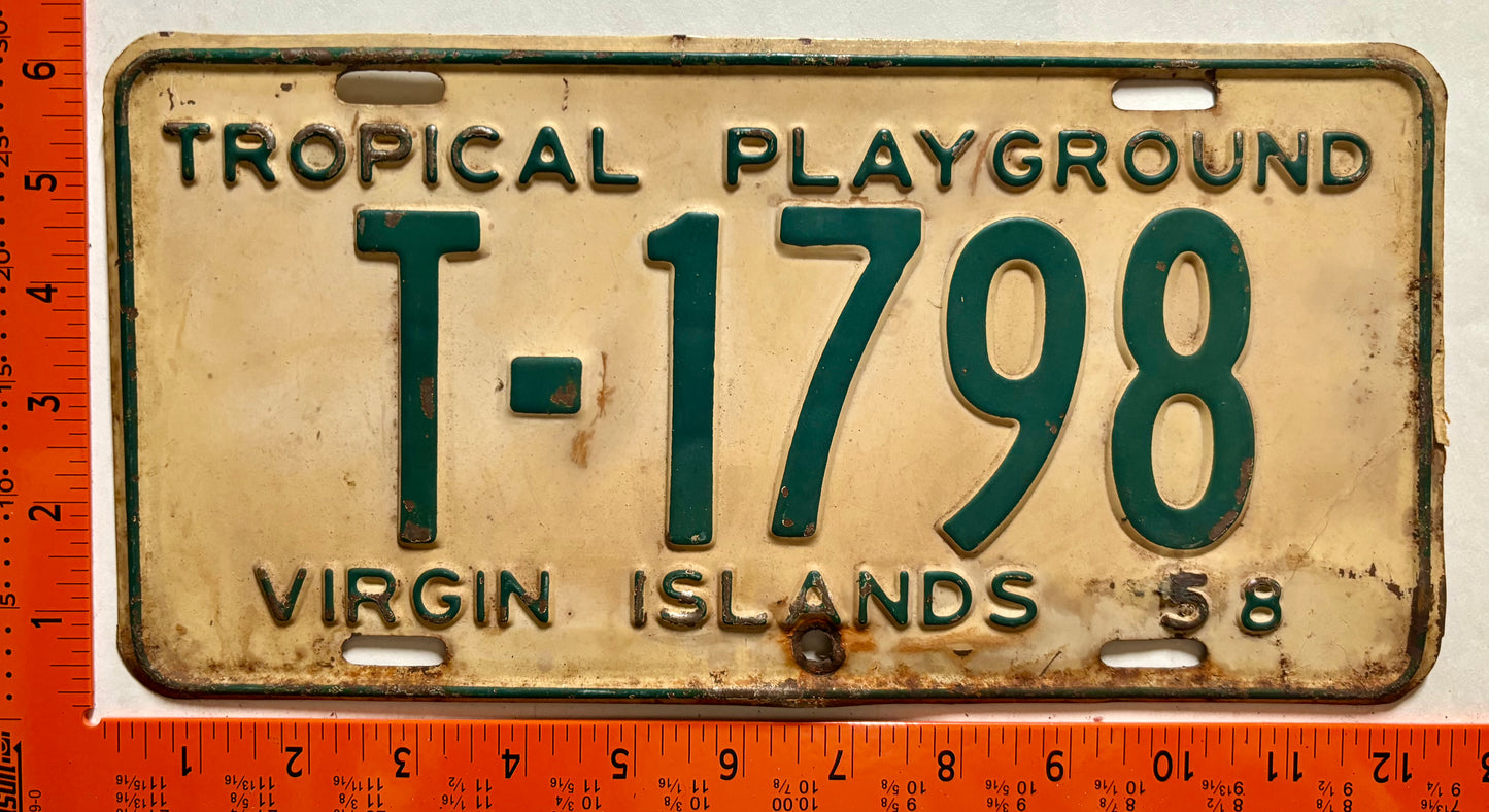 1958 Virgin Islands #T-1798 Passenger License Plate