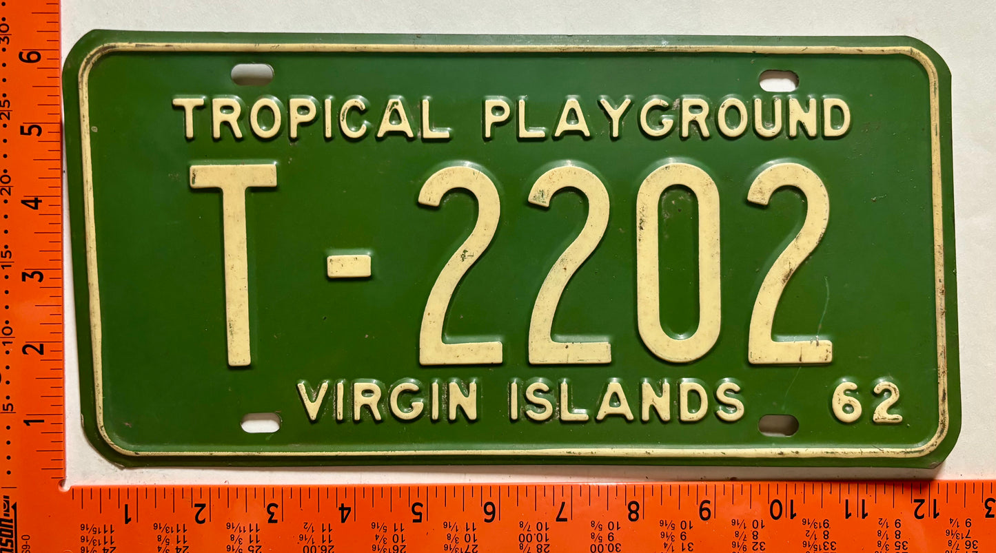 1962 Virgin Islands #T-2202 Passenger License Plate