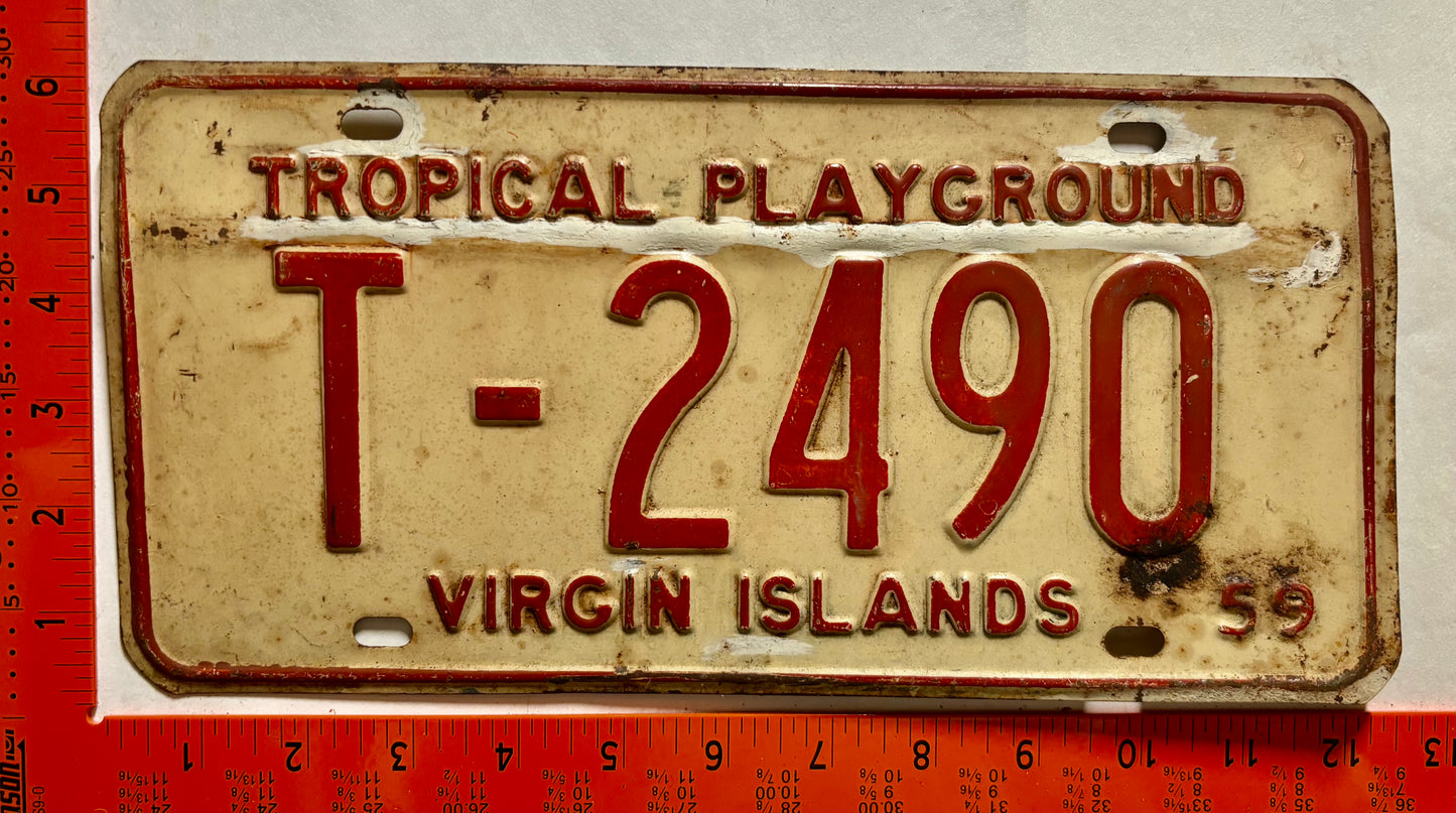 1959 Virgin Islands #T-2490 Passenger License Plate