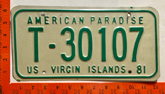 1981 Virgin Islands #T-30107 Passenger License Plate