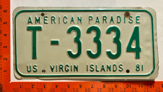1981 Virgin Islands #T-3334 Passenger License Plate