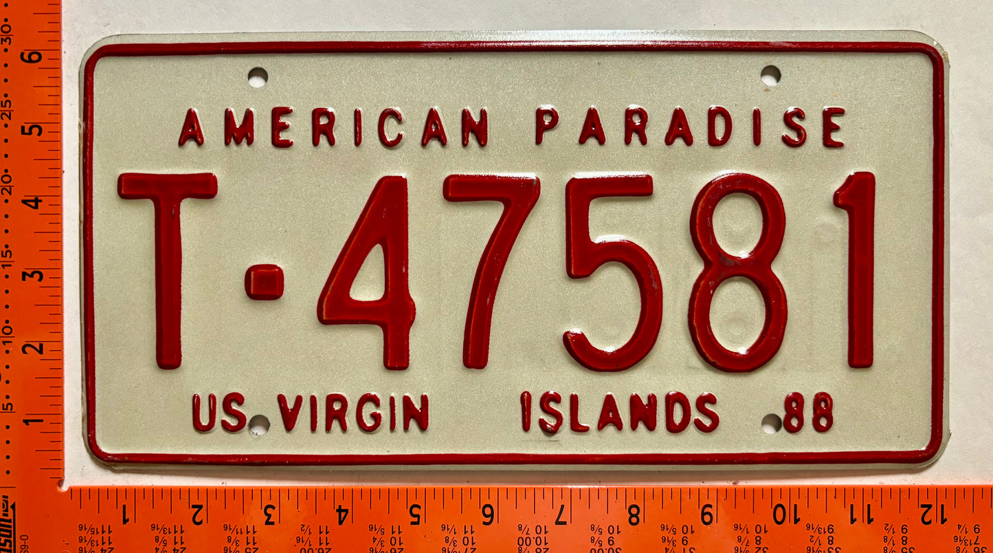 1988 Virgin Islands #T-47581 Passenger License Plate