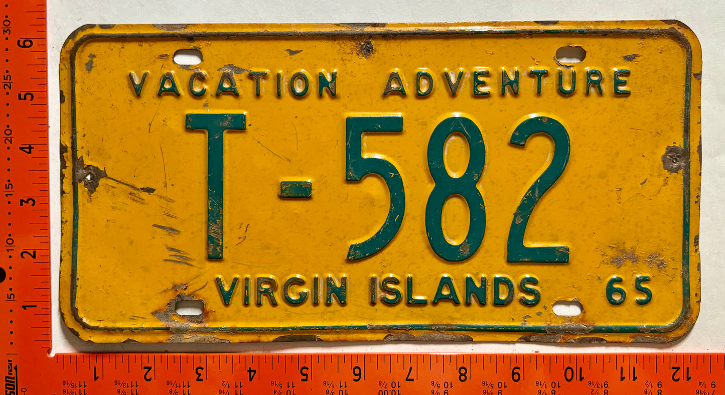 1965 Virgin Islands #T-582 Passenger License Plate