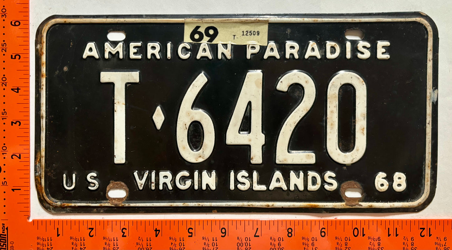 1969 Virgin Islands #T-6420 Passenger License Plate