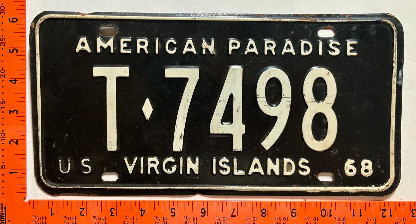 1968 Virgin Islands #T-7498 Passenger License Plate