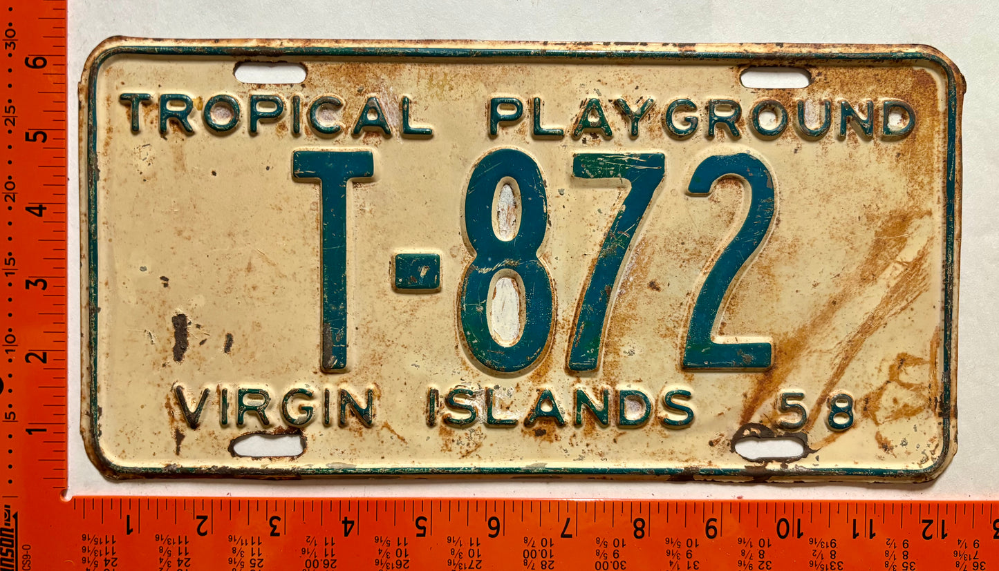 1958 Virgin Islands #T-872 Passenger License Plate