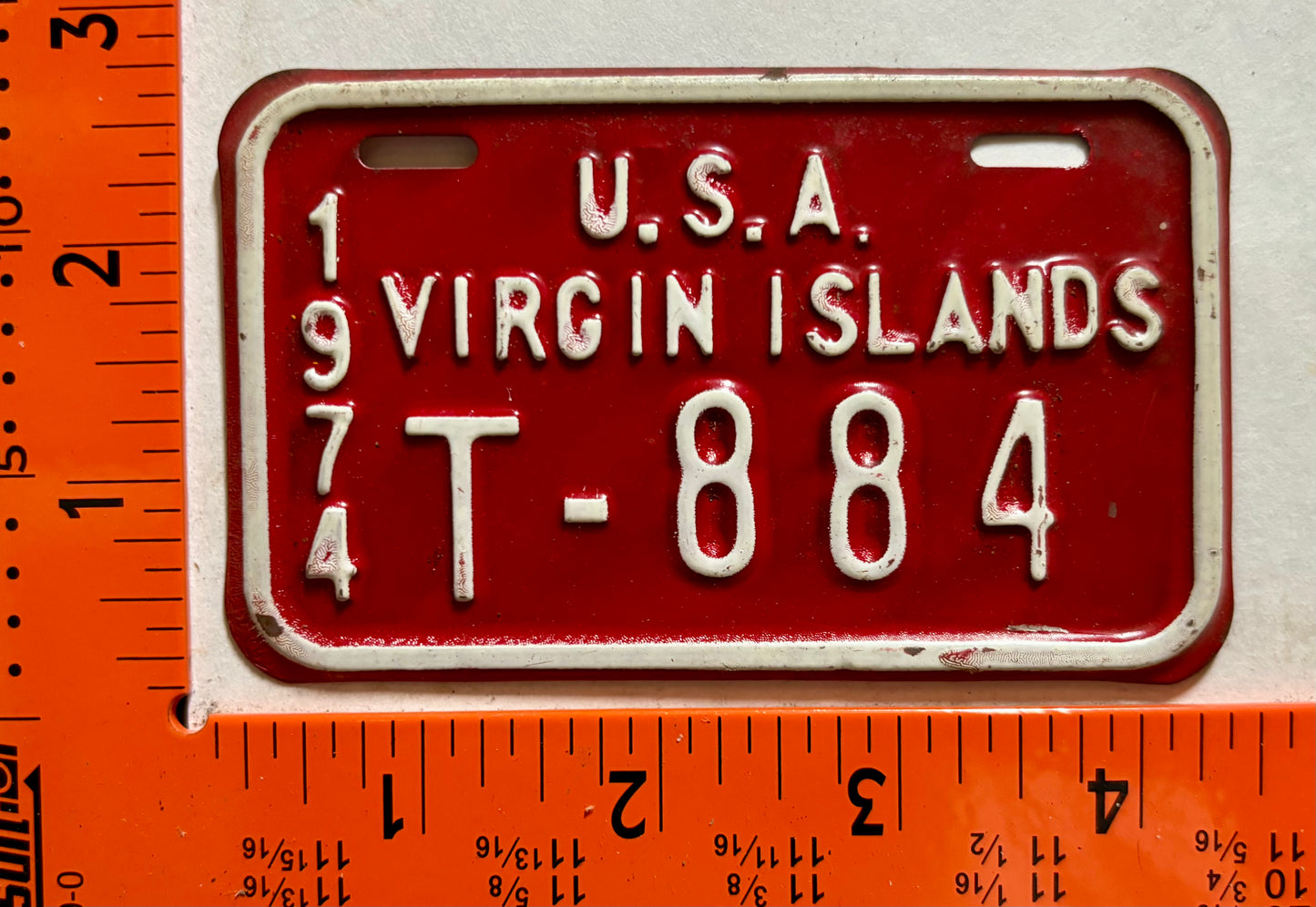 1974 Virgin Islands #T-884 Motorcycle License Plate