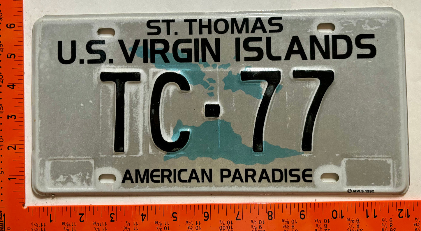 1995 Virgin Islands #TC-77 Government License Plate - Territorial Court