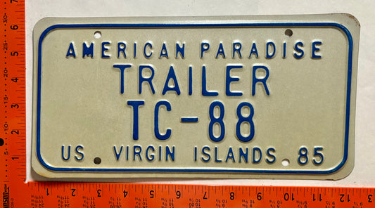1985 Virgin Islands #TC-88 Transit Trailer License Plate