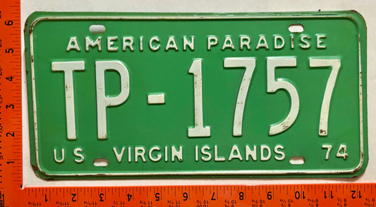 1974 Virgin Islands #TP-1757 Taxi License Plate
